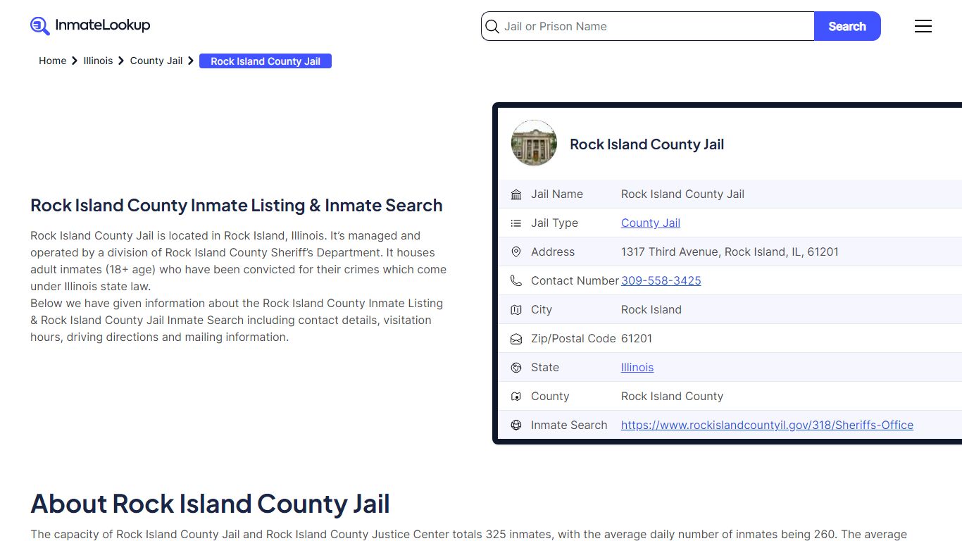 Rock Island County Inmate Listing & Rock Island Inmate Search